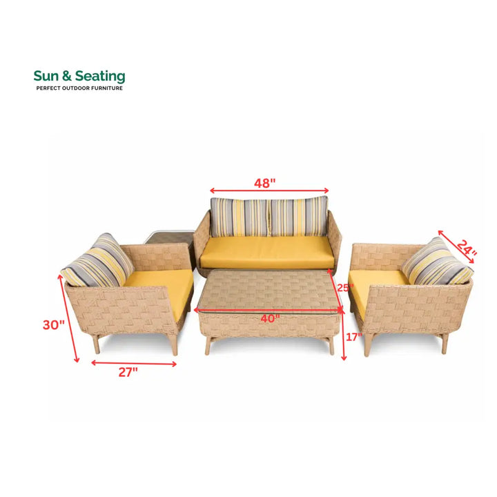 Palerma Outdoor Sofa Set 2 Seater 2 Single seater 1 Center table (Honey) Sofa Sets