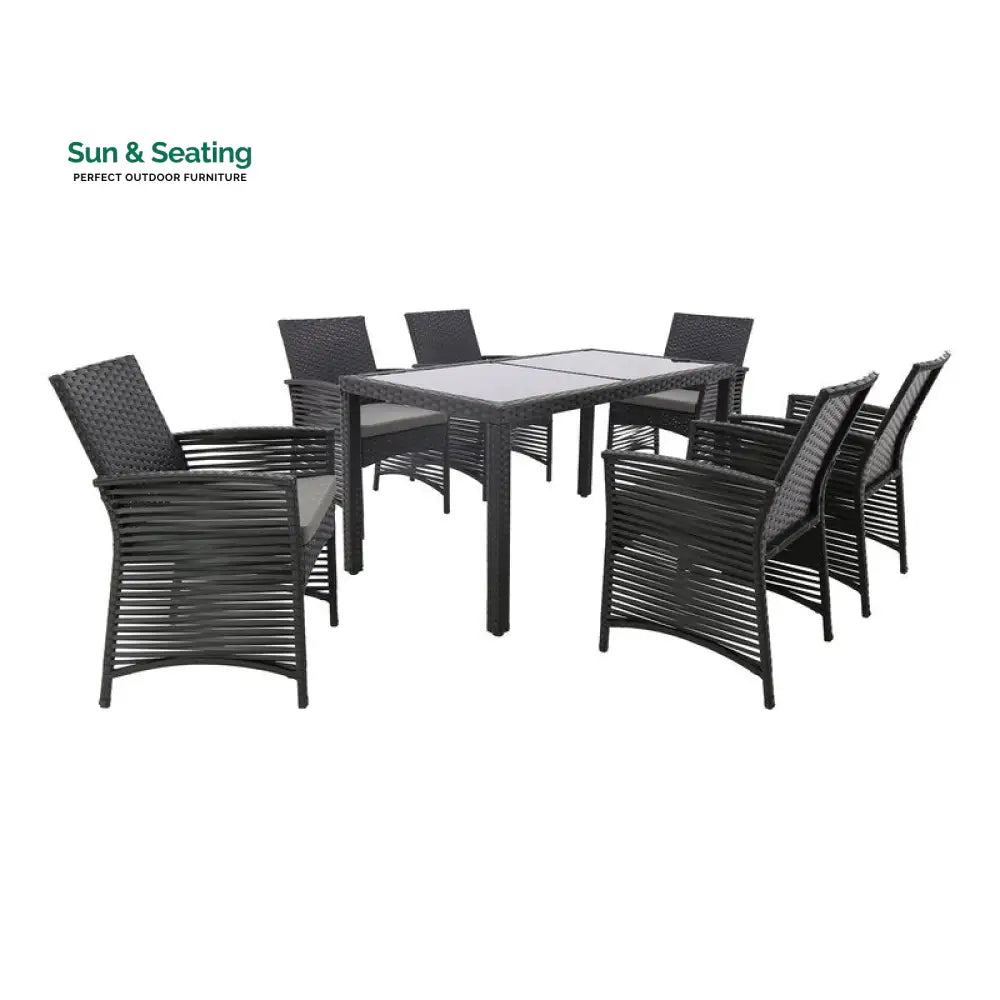 Palermo Outdoor Patio Dining Set 6 Chairs and 1 Table (Black) Dining sets