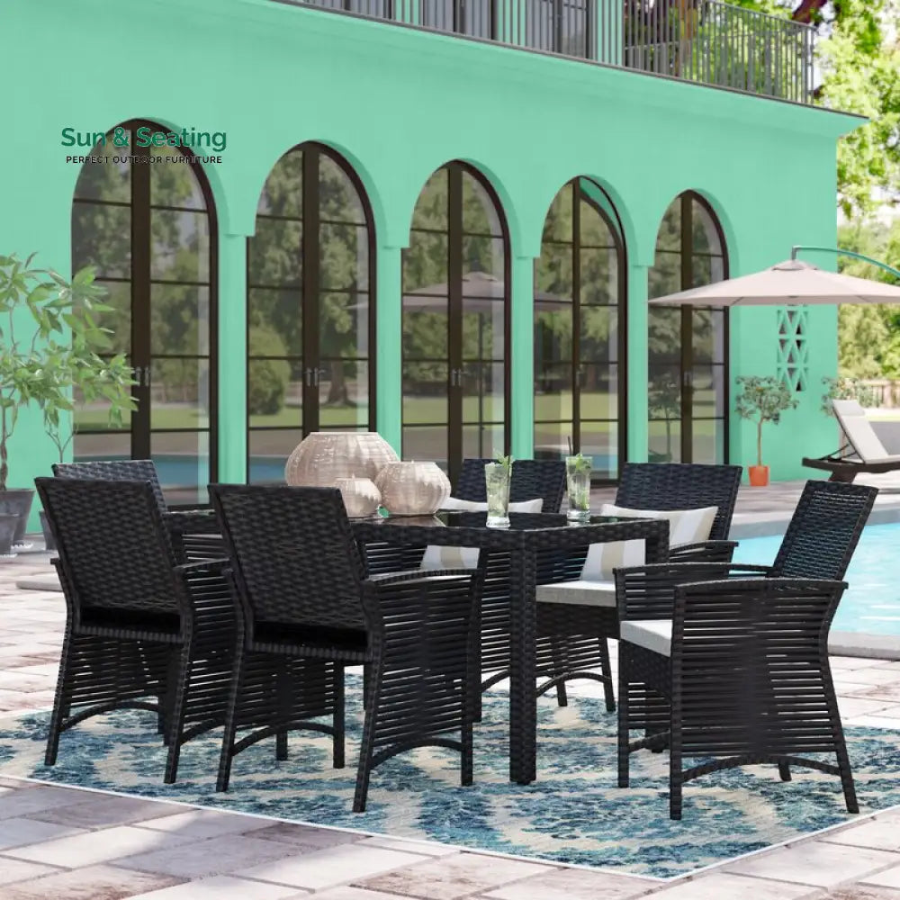 Palermo Outdoor Patio Dining Set 6 Chairs and 1 Table (Black) Dining sets