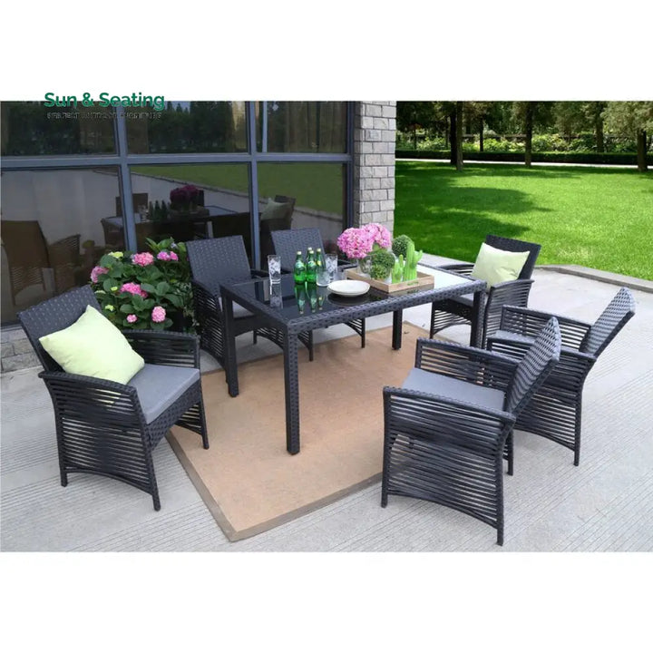 Palermo Outdoor Patio Dining Set 6 Chairs and 1 Table (Black) Dining sets