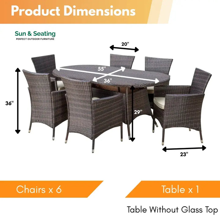 Palesa 7-Piece Outdoor Rattan Wicker Dining Table Set Dining Set