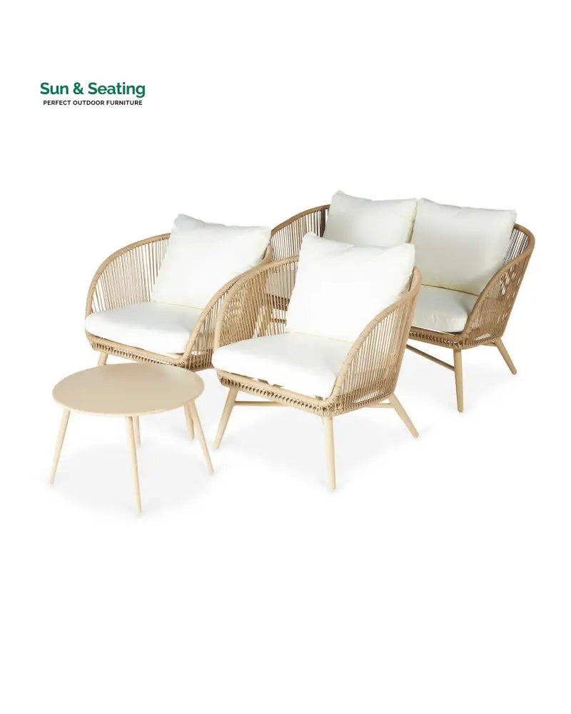 Palmer Outdoor Garden Balcony Sofa Set 2 Seater 2 Single seater and 1 Center Table Set (White + Tan) Sofa Sets