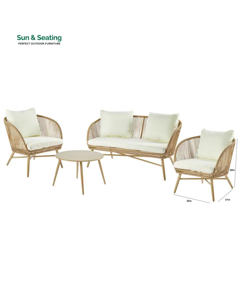 Palmer Outdoor Garden Balcony Sofa Set 2 Seater 2 Single seater and 1 Center Table Set (White + Tan) Sofa Sets