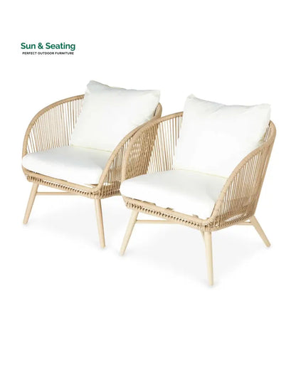 Palmer Outdoor Garden Balcony Sofa Set 2 Seater 2 Single seater and 1 Center Table Set (White + Tan) Sofa Sets