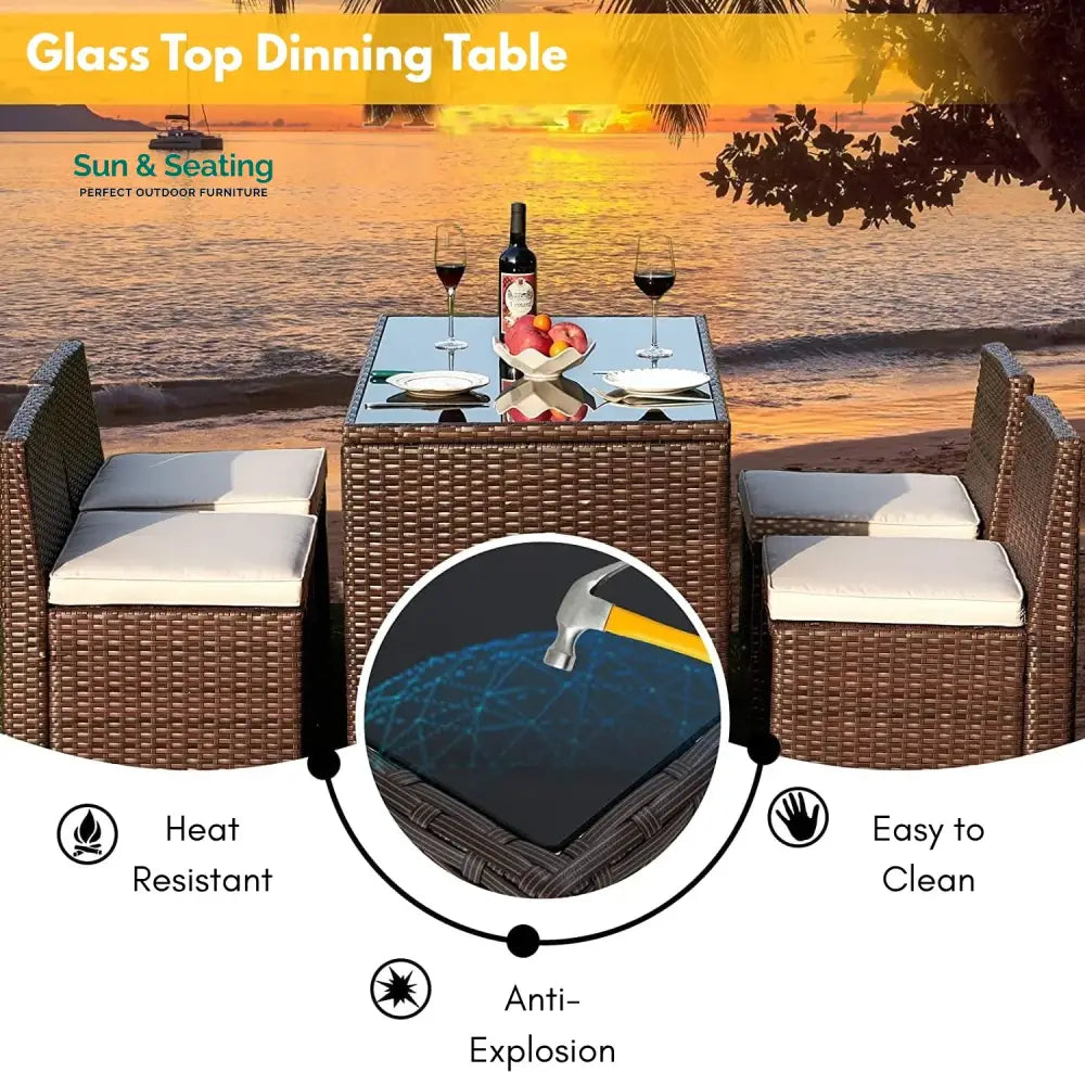 Paloma 5-Piece Outdoor Patio Dining Set with Square Glass Tabletop Dining Set