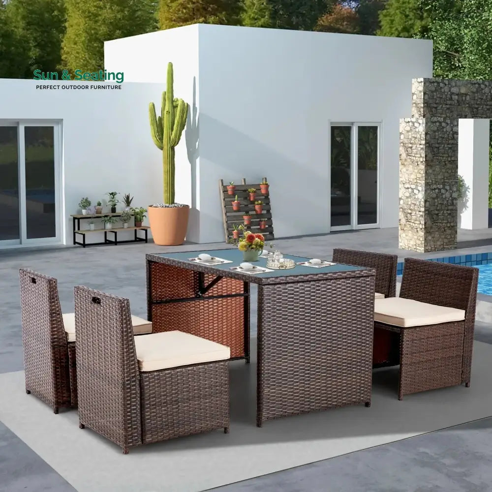 Paloma 5-Piece Outdoor Patio Dining Set with Square Glass Tabletop Dining Set