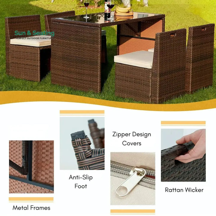 Paloma 5-Piece Outdoor Patio Dining Set with Square Glass Tabletop Dining Set