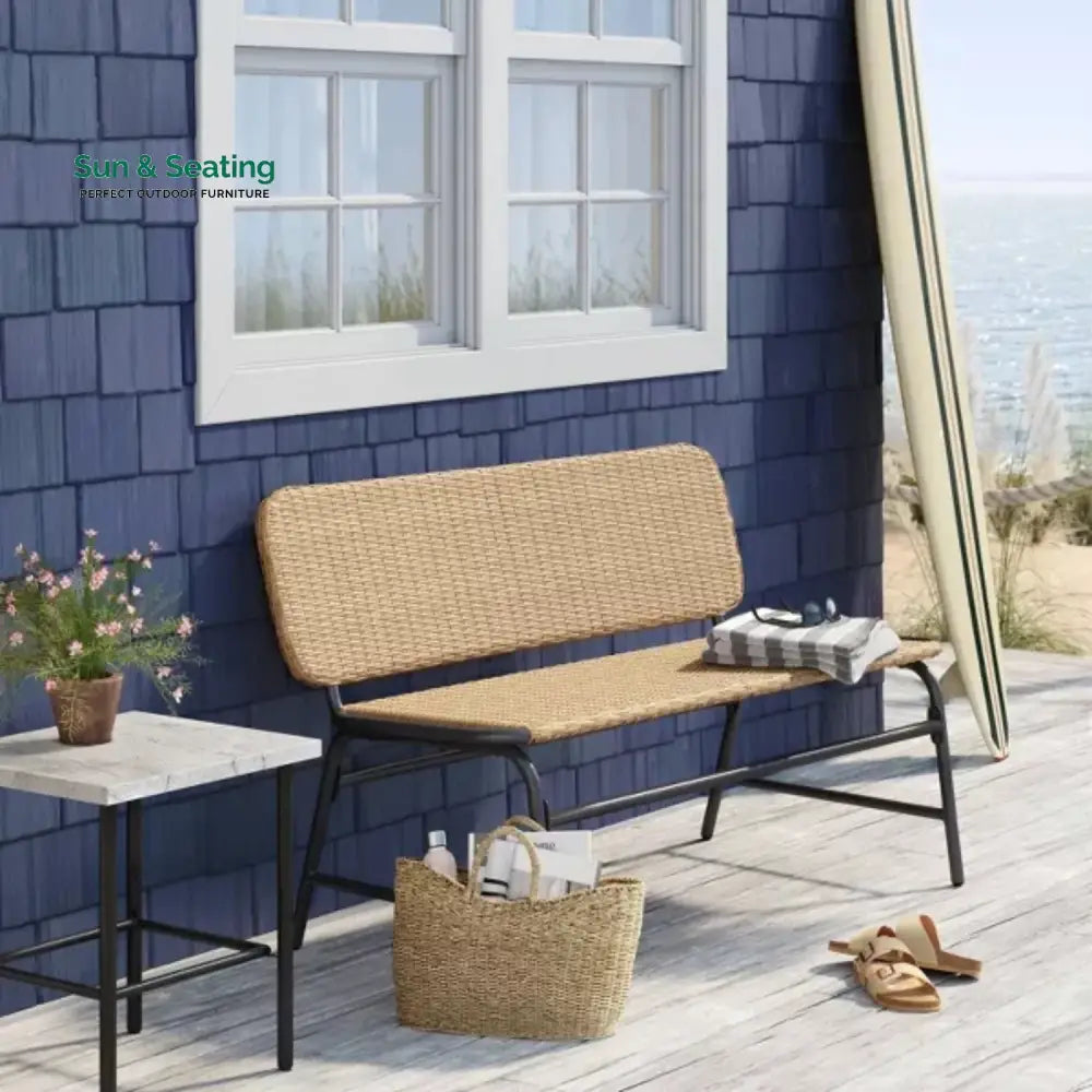 Parineeti 2-Seater Outdoor Garden Rattan Bench With Metal Frames Garden Bench