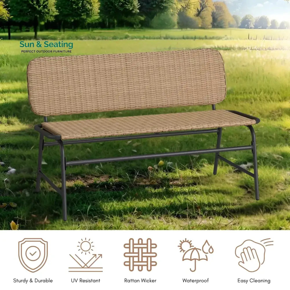 Parineeti 2-Seater Outdoor Garden Rattan Bench With Metal Frames Garden Bench