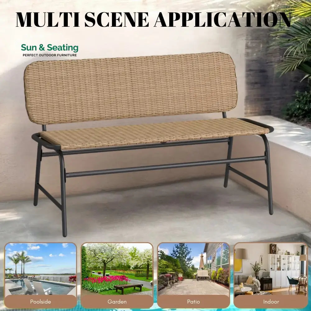 Parineeti 2-Seater Outdoor Garden Rattan Bench With Metal Frames Garden Bench