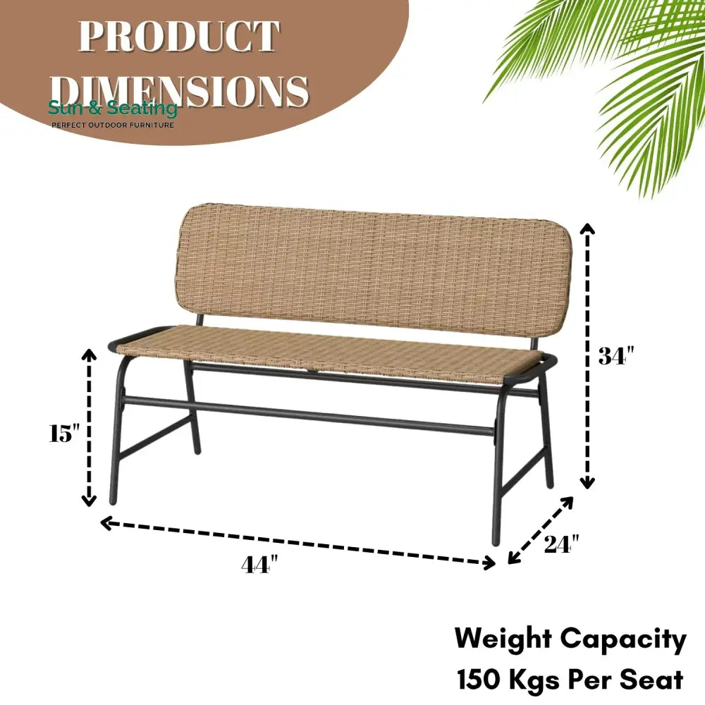 Parineeti 2-Seater Outdoor Garden Rattan Bench With Metal Frames Garden Bench