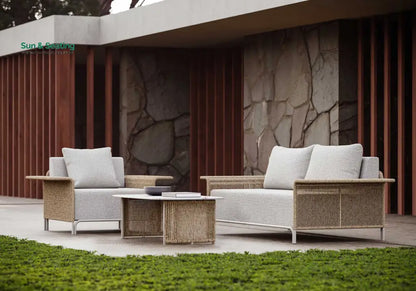 Parlak Outdoor Garden Balcony Sofa Set 2 Seater 2 Single seater and 1 Center Table Set (Honey) Braided & Rope Sofa Sets