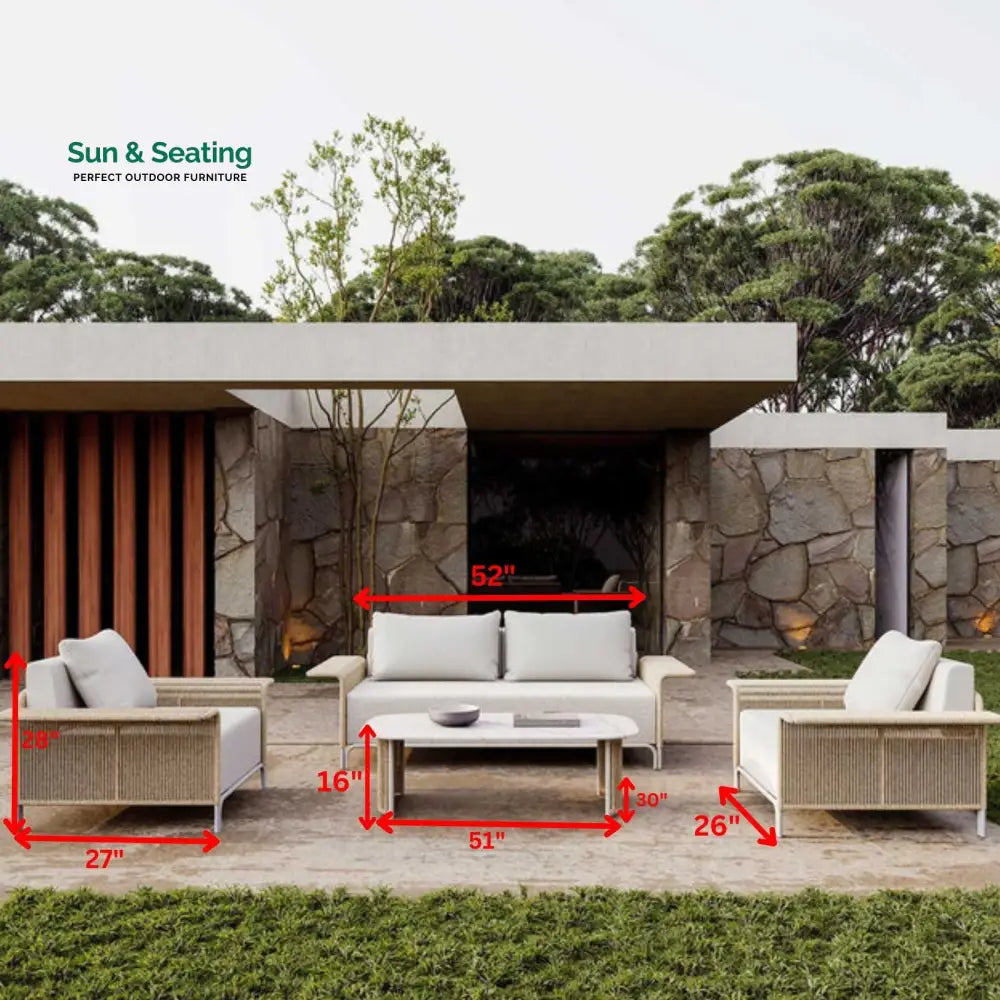 Parlak Outdoor Garden Balcony Sofa Set 2 Seater 2 Single seater and 1 Center Table Set (Honey) Braided &amp; Rope Sofa Sets