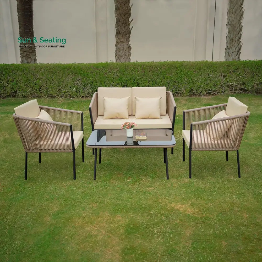 Parna Outdoor Garden Balcony Sofa Set 2 Seater 2 Single Seater 1 Center Table Set Braided and Rope Sofa Sets