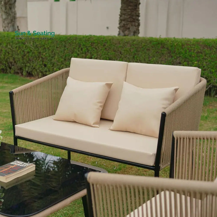 Parna Outdoor Garden Balcony Sofa Set 2 Seater 2 Single Seater 1 Center Table Set Braided and Rope Sofa Sets
