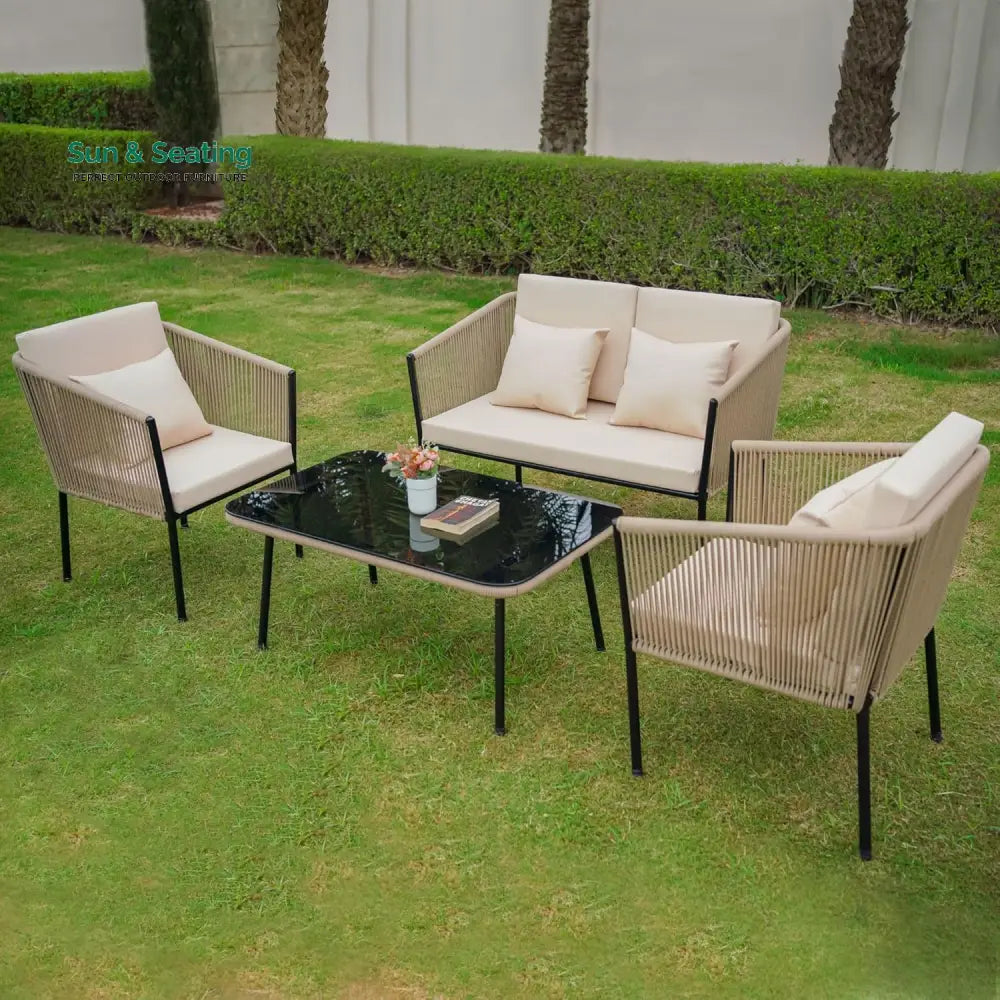 Parna Outdoor Garden Balcony Sofa Set 2 Seater 2 Single Seater 1 Center Table Set Braided and Rope Sofa Sets