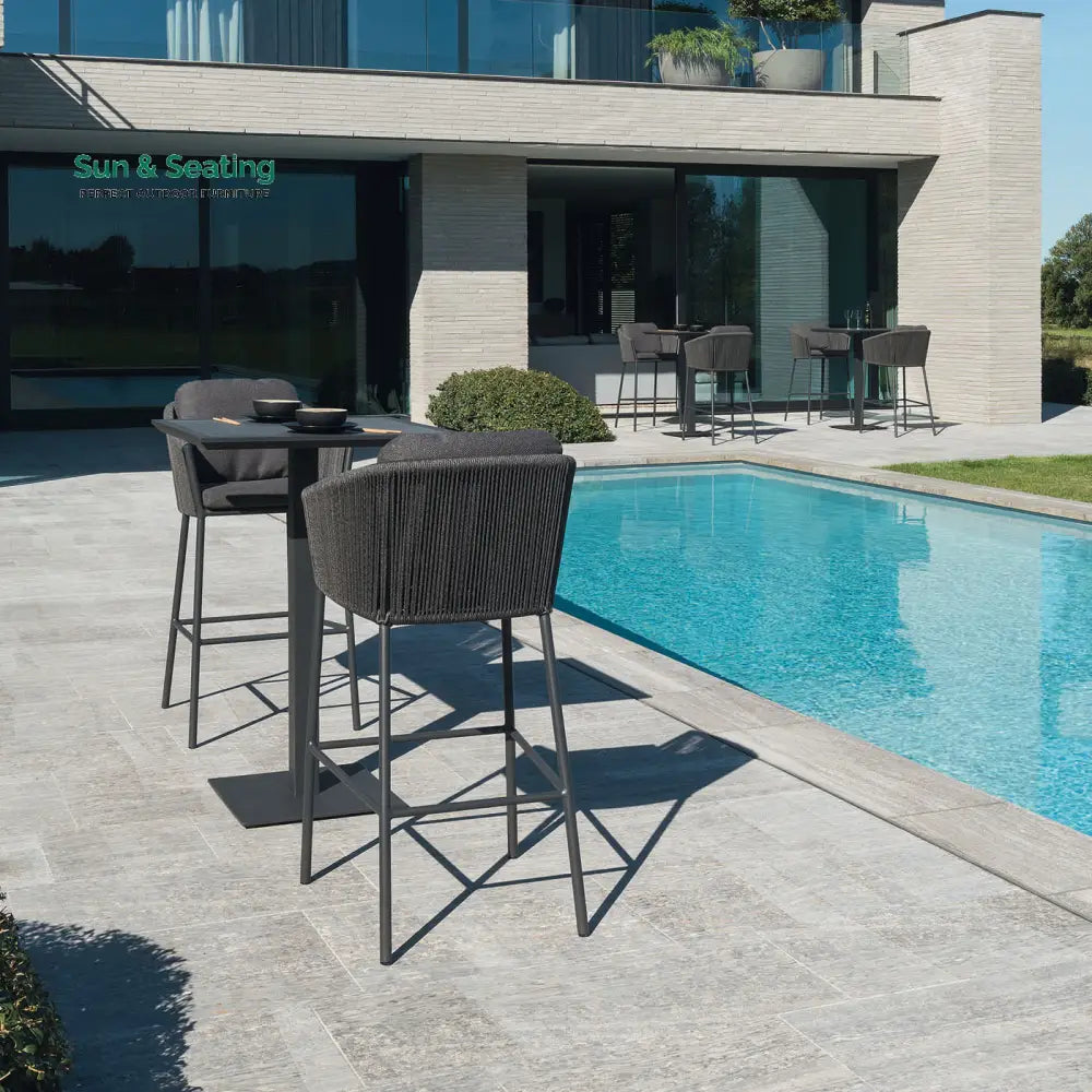 Parris Outdoor Patio Bar Set 2 Chairs and 1 Table Set (Dark Grey) Braided & Rope Bar Sets