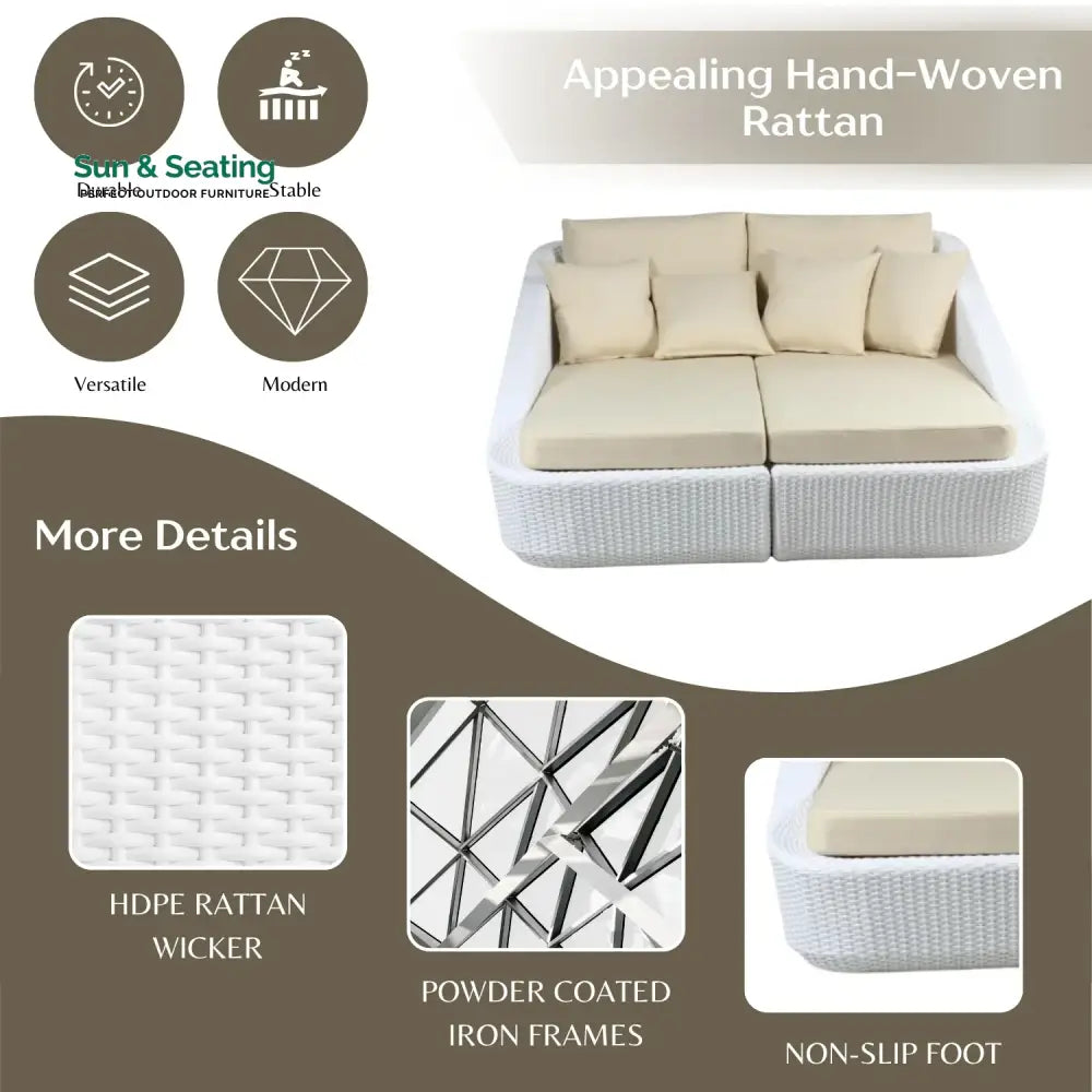 Patio Rattan &amp; Wicker Double Conversation Daybed Daybed