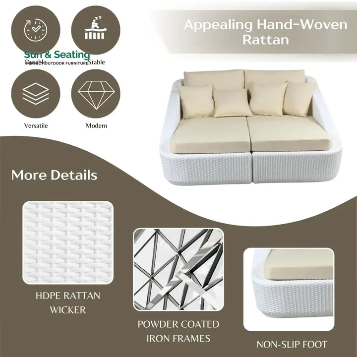 Patio Rattan &amp; Wicker Double Conversation Daybed Daybed