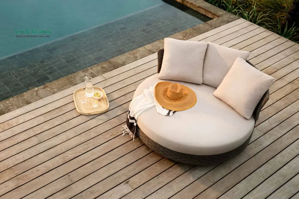 Patrice Outdoor Poolside Sunbed With Cushion Daybed (Grey) Braided &amp; Rope Sunbed