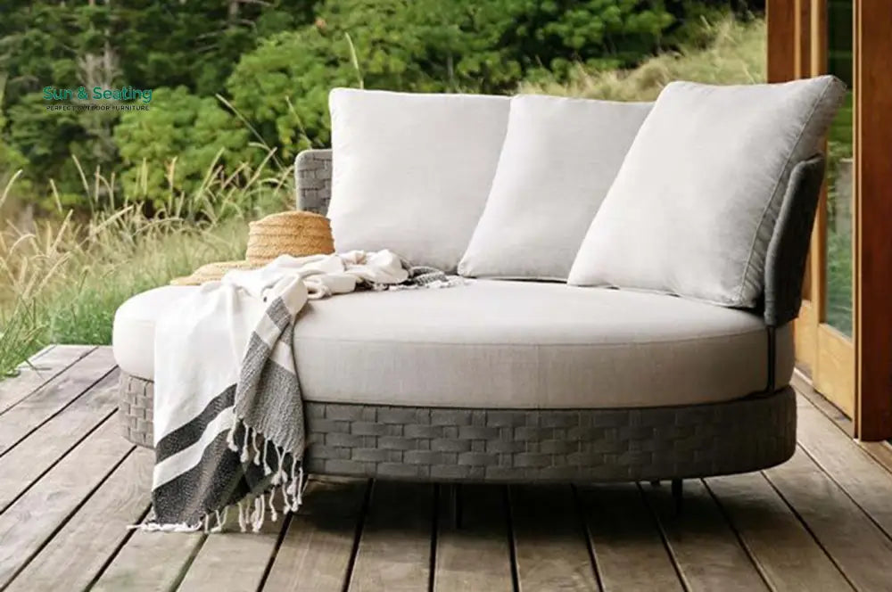 Patrice Outdoor Poolside Sunbed With Cushion Daybed (Grey) Braided &amp; Rope Sunbed