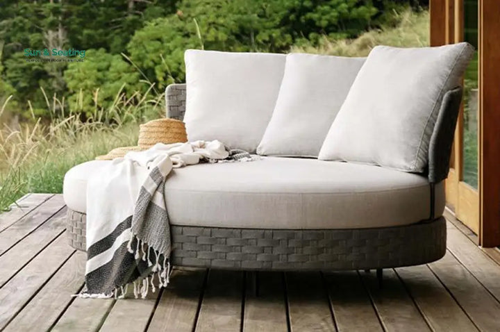 Patrice Outdoor Poolside Sunbed With Cushion Daybed (Grey) Braided &amp; Rope Sunbed