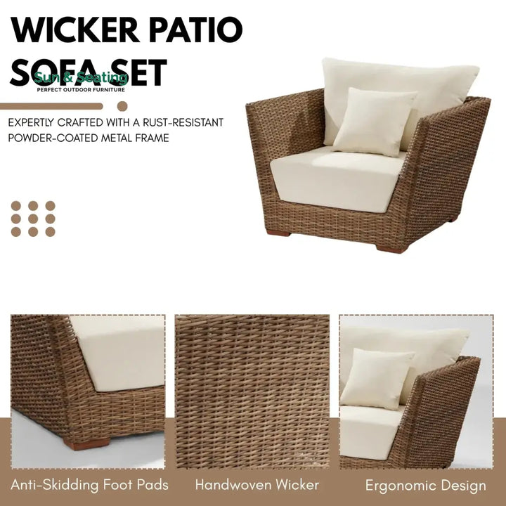 Patricia 5-Piece Outdoor Wicker Sofa Set With 2-Tier Glass Top Tables Sofa Set