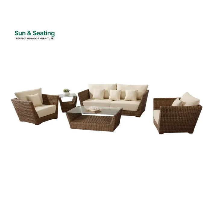 Patricia 5-Piece Outdoor Wicker Sofa Set With 2-Tier Glass Top Tables Sofa Set