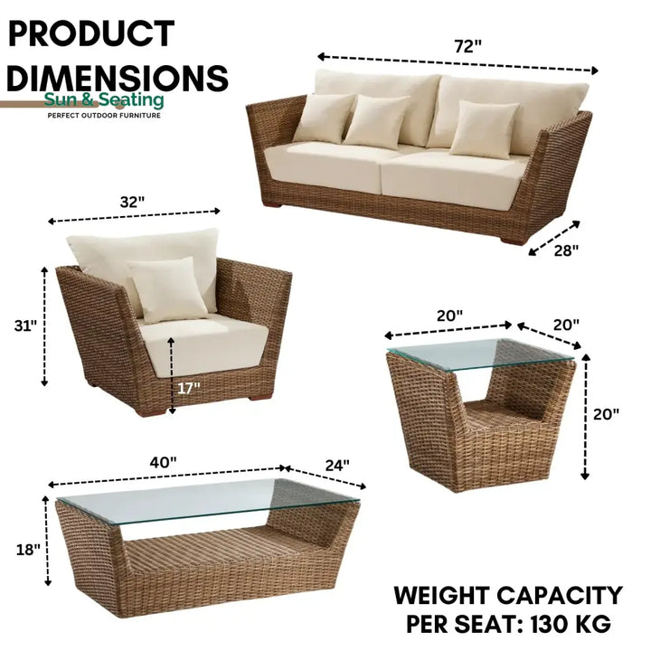 Patricia 5-Piece Outdoor Wicker Sofa Set With 2-Tier Glass Top Tables Sofa Set