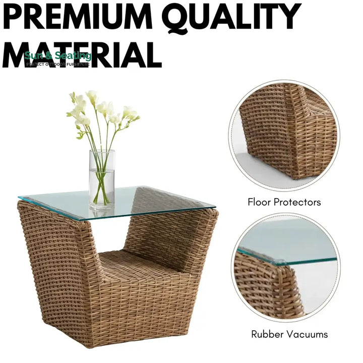 Patricia 5-Piece Outdoor Wicker Sofa Set With 2-Tier Glass Top Tables Sofa Set