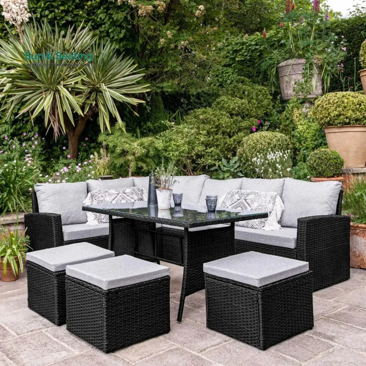 Paulina 6-Piece All-Weather Wicker Patio Furniture Set (Black/Grey) Sofa Set