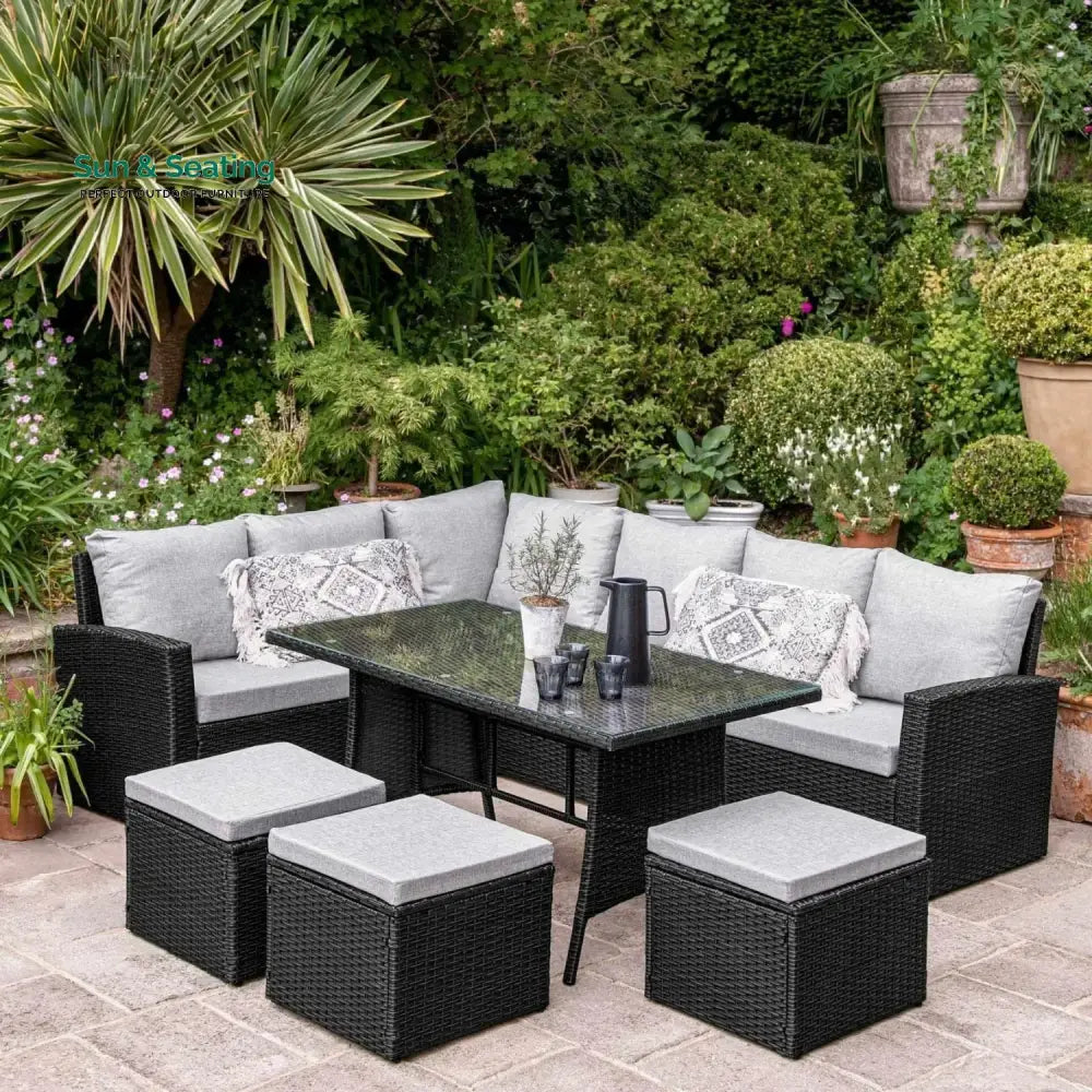Paulina 6-Piece All-Weather Wicker Patio Furniture Set (Black/Grey) Sofa Set