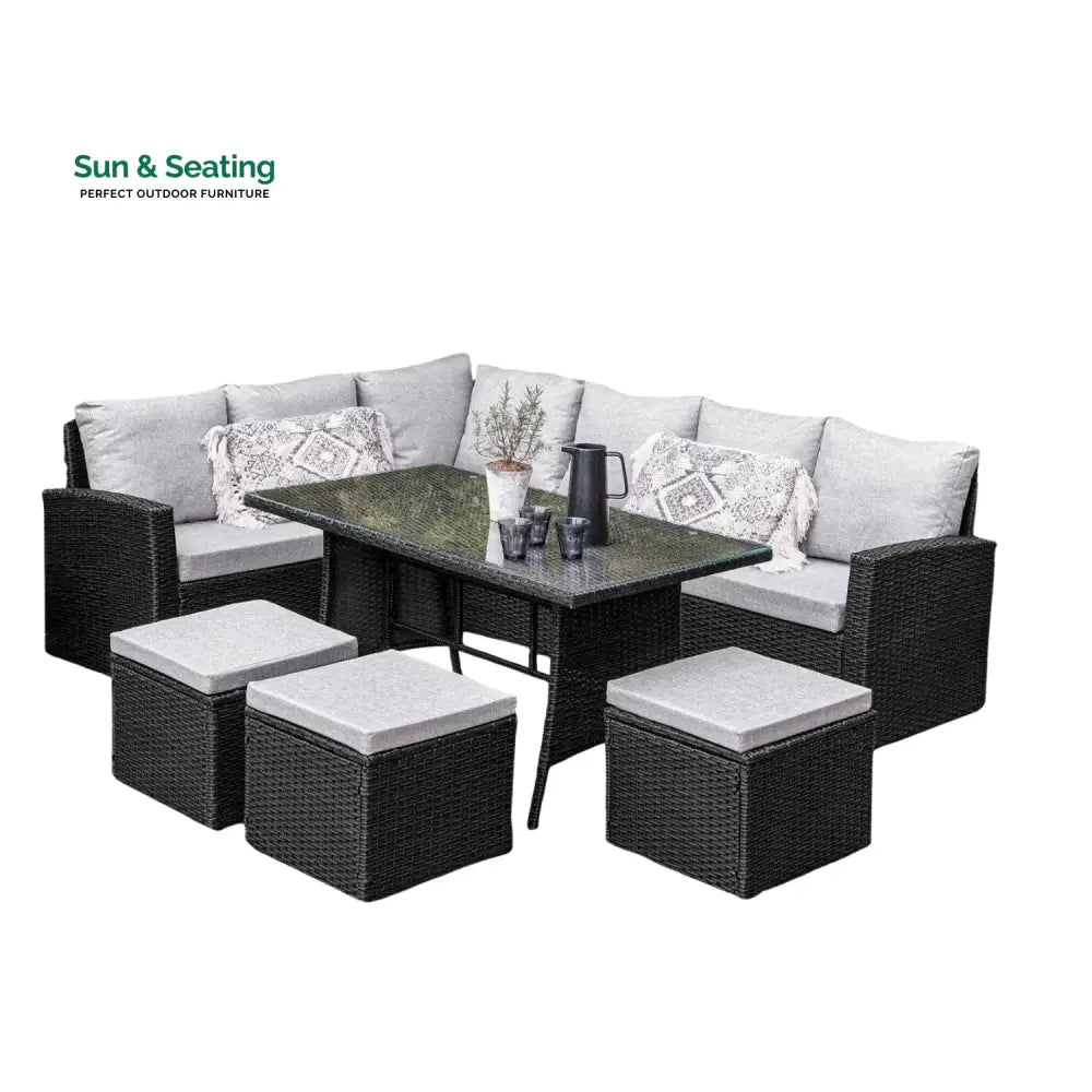 Paulina 6-Piece All-Weather Wicker Patio Furniture Set (Black/Grey) Sofa Set