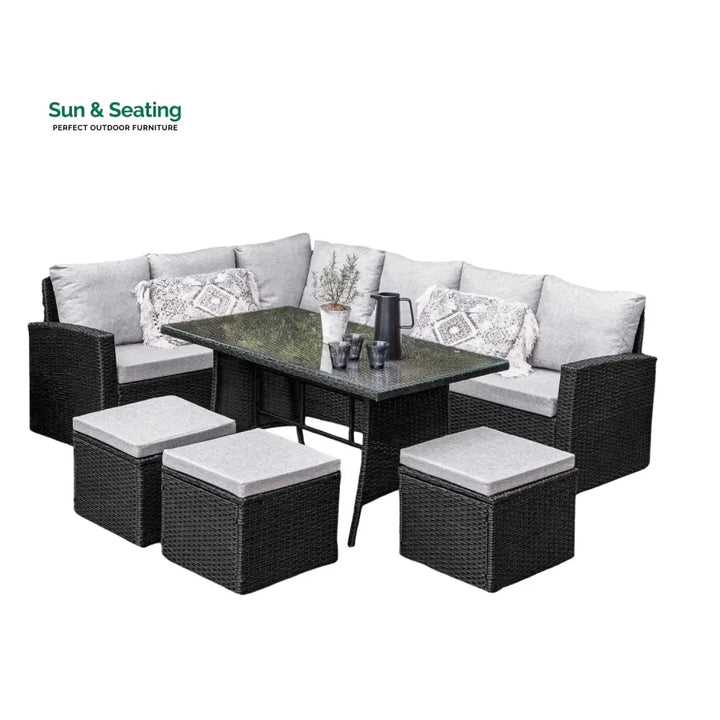 Paulina 6-Piece All-Weather Wicker Patio Furniture Set (Black/Grey) Sofa Set