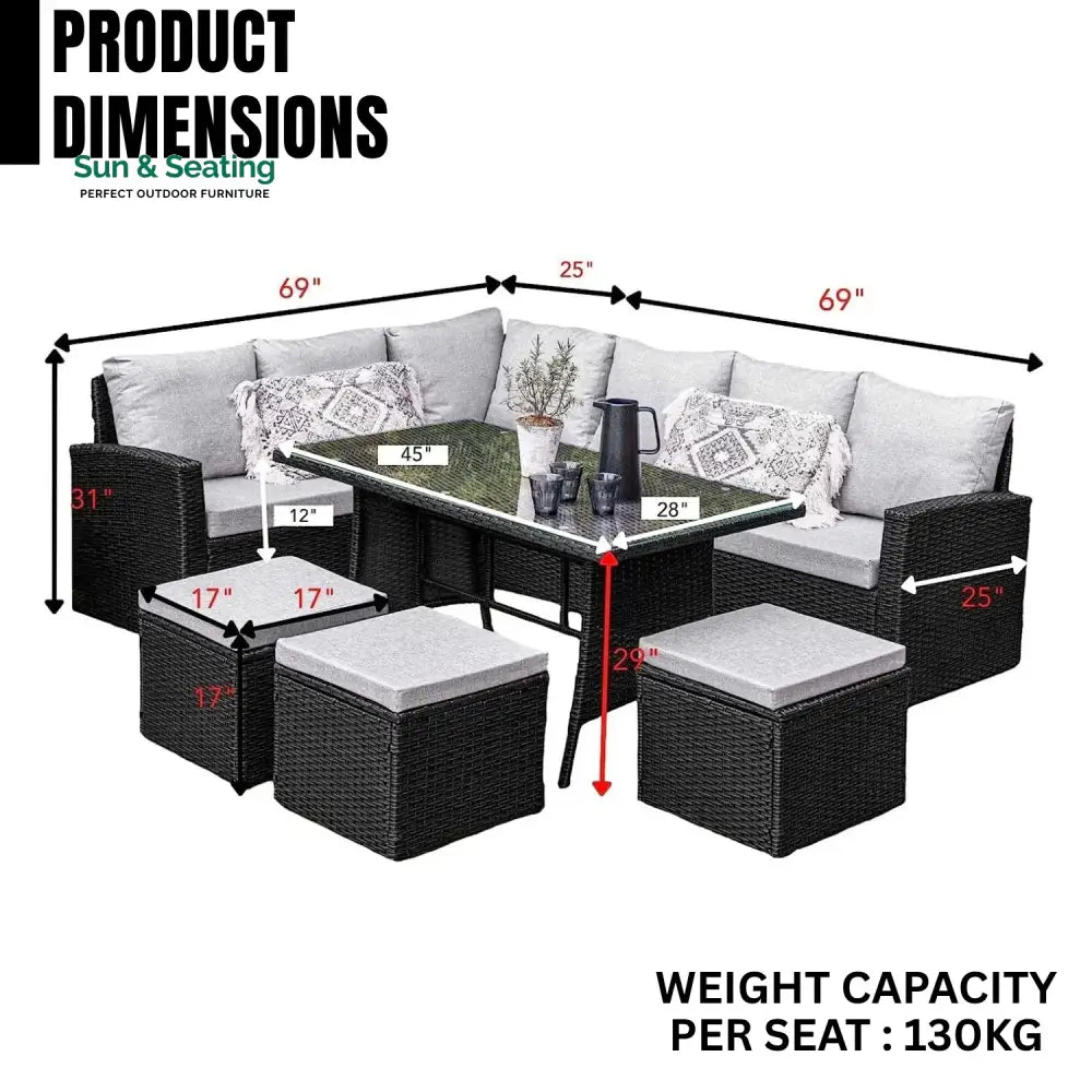 Paulina 6-Piece All-Weather Wicker Patio Furniture Set (Black/Grey) Sofa Set