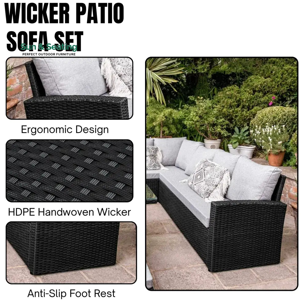 Paulina 6-Piece All-Weather Wicker Patio Furniture Set (Black/Grey) Sofa Set