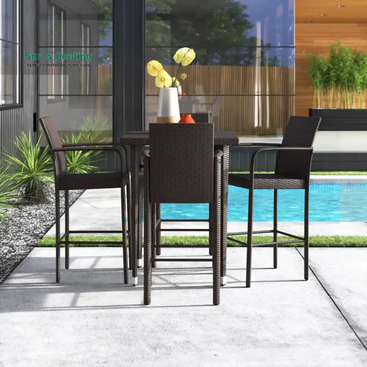 Pauline 5-Piece Outdoor Rattan Wicker Bar Set with Wicker Top Table Bar Set