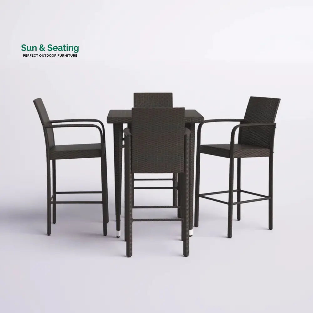 Pauline 5-Piece Outdoor Rattan Wicker Bar Set with Wicker Top Table Bar Set