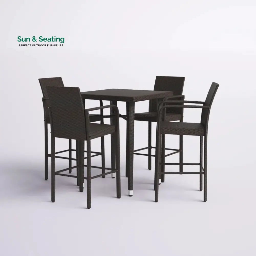 Pauline 5-Piece Outdoor Rattan Wicker Bar Set with Wicker Top Table Bar Set