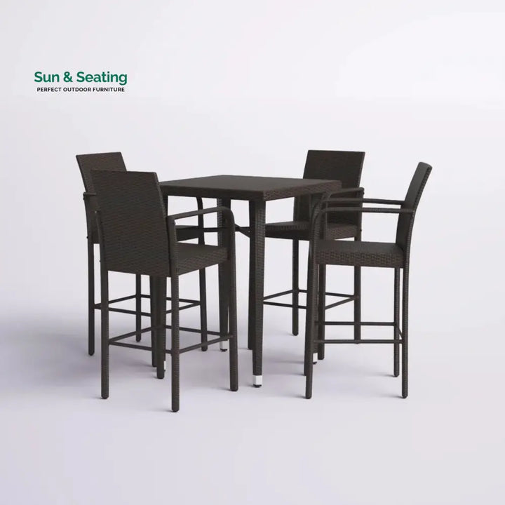 Pauline 5-Piece Outdoor Rattan Wicker Bar Set with Wicker Top Table Bar Set
