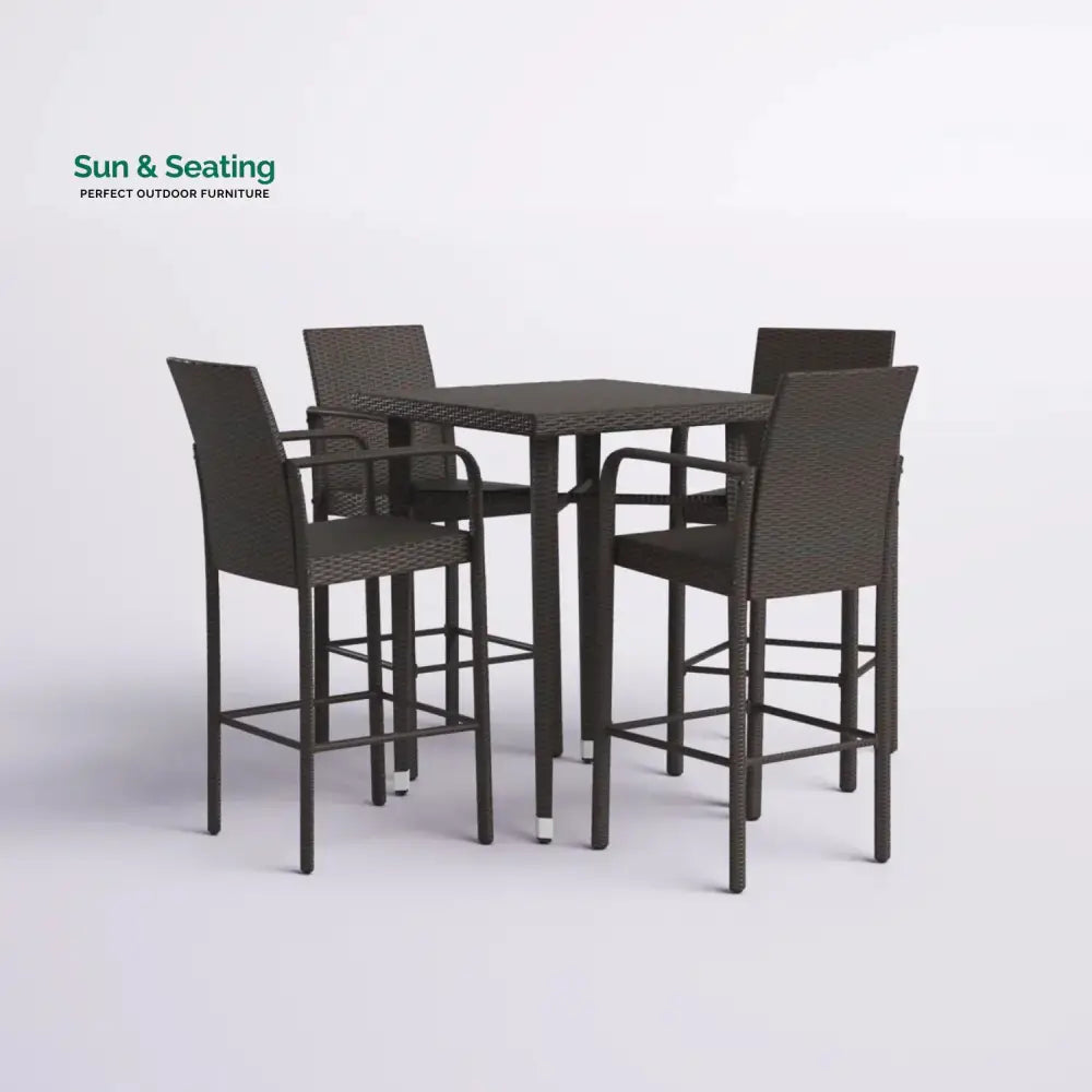 Pauline 5-Piece Outdoor Rattan Wicker Bar Set with Wicker Top Table Bar Set