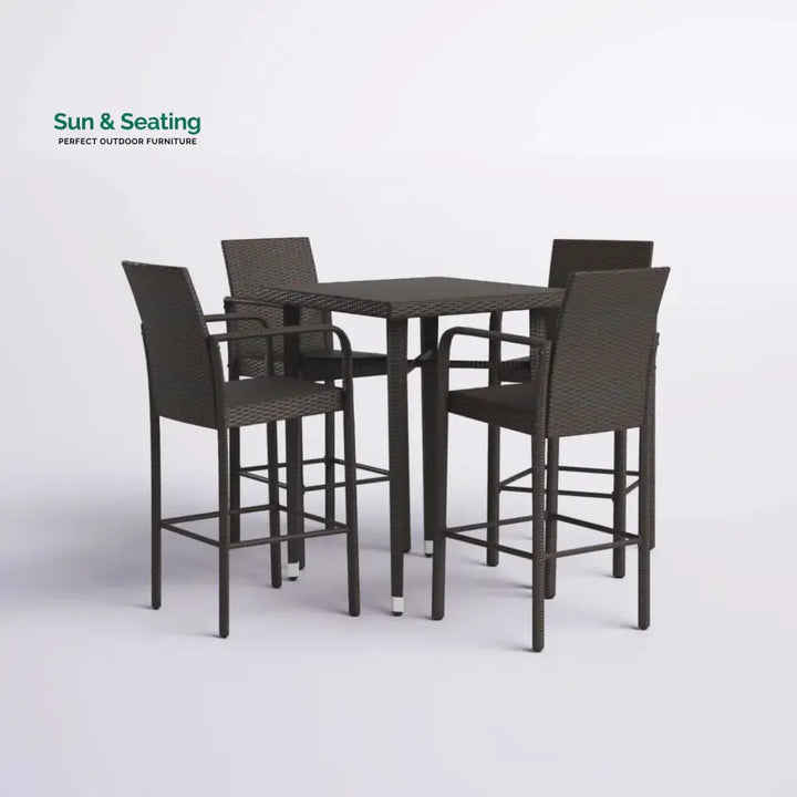 Pauline 5-Piece Outdoor Rattan Wicker Bar Set with Wicker Top Table Bar Set