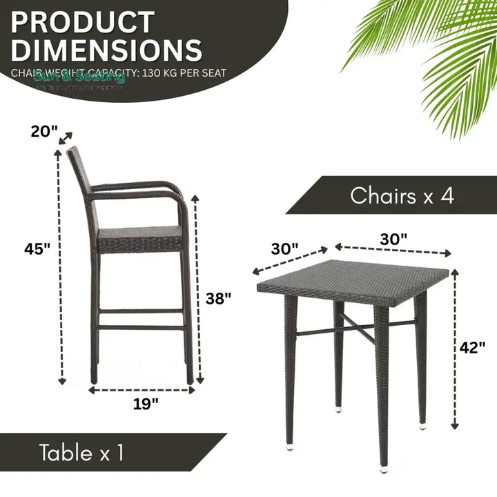 Pauline 5-Piece Outdoor Rattan Wicker Bar Set with Wicker Top Table Bar Set