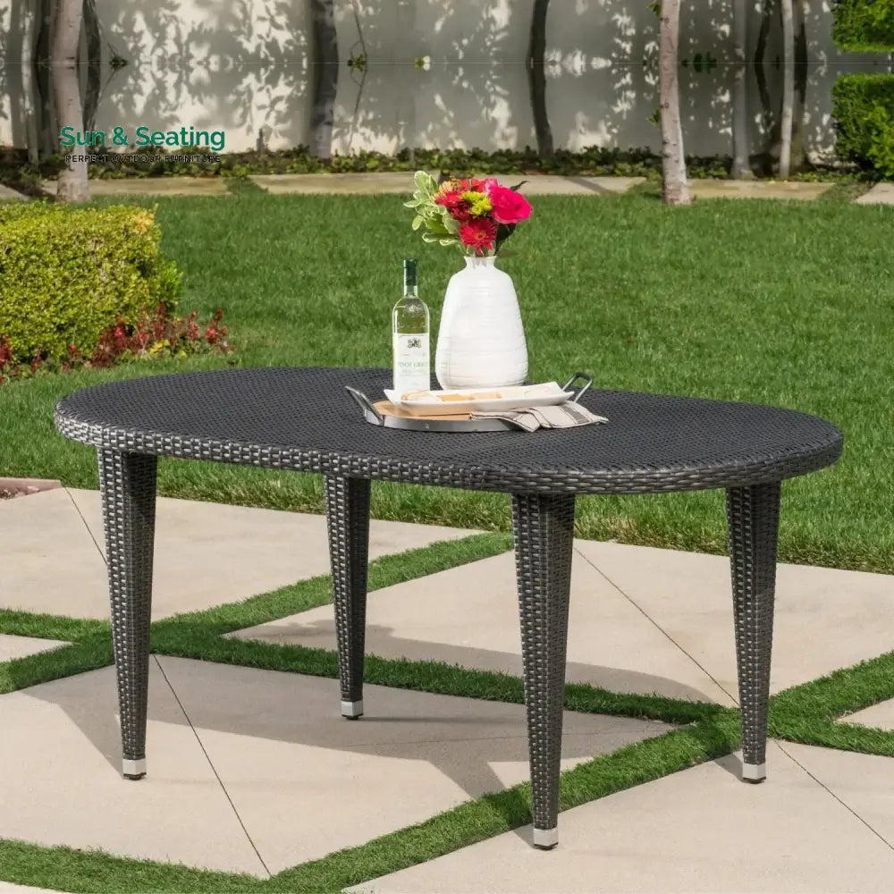 Penda Outdoor Rattan Wicker Round Patio Table (Black) Table