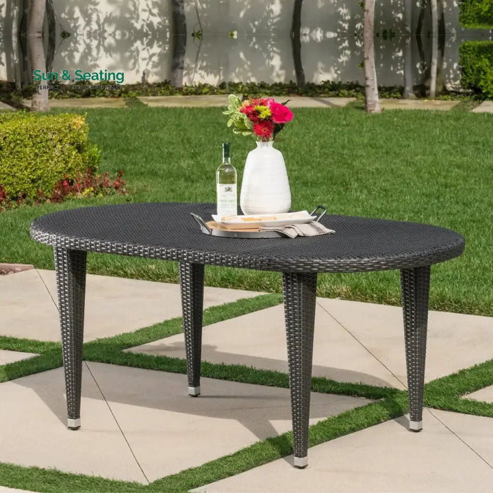Penda Outdoor Rattan Wicker Round Patio Table (Black) Table