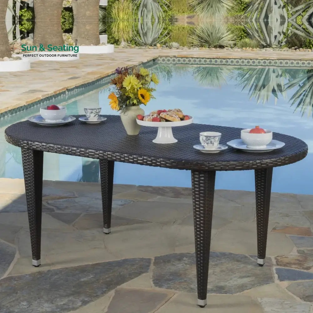 Penda Outdoor Rattan Wicker Round Patio Table (Black) Table