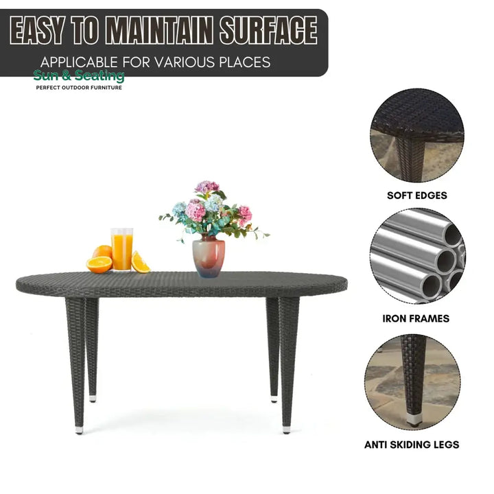 Penda Outdoor Rattan Wicker Round Patio Table (Black) Table