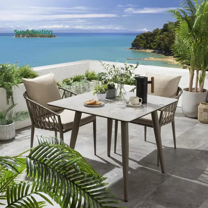 Pepita Outdoor Patio Seating Set 2 Chairs and 1 Table Set Braided &amp; Rope Beige Coffee Table Sets