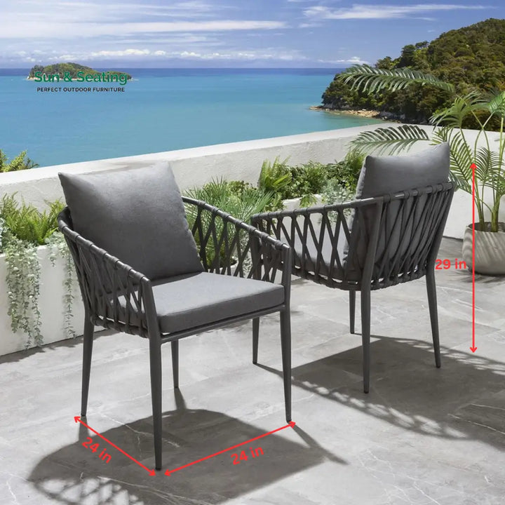 Pepita Outdoor Patio Seating Set 2 Chairs and 1 Table Set Braided &amp; Rope Coffee Table Sets