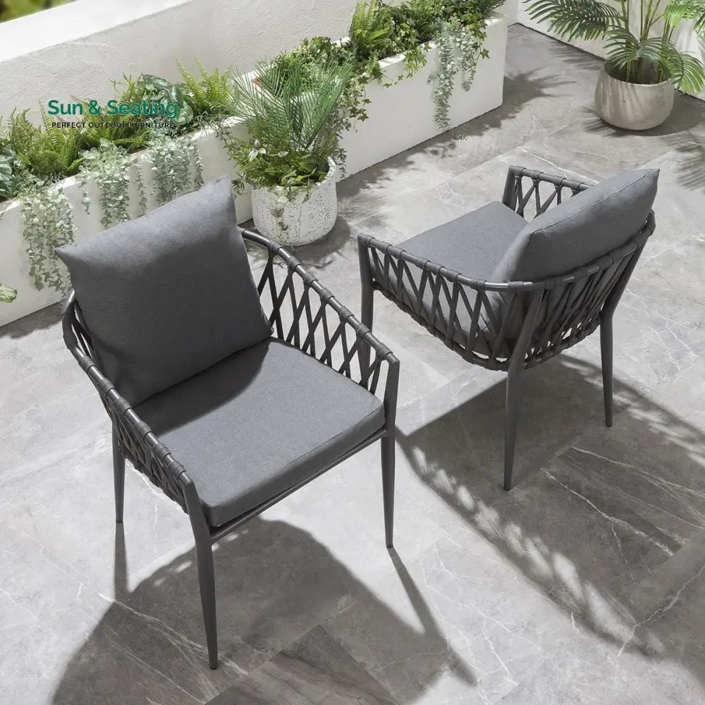 Pepita Outdoor Patio Seating Set 2 Chairs and 1 Table Set Braided &amp; Rope Coffee Table Sets